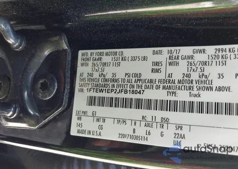 2018 Ford F-150 Xl z USA, uszkodzony, nr VIN 1FTEW1EP2JFB18047